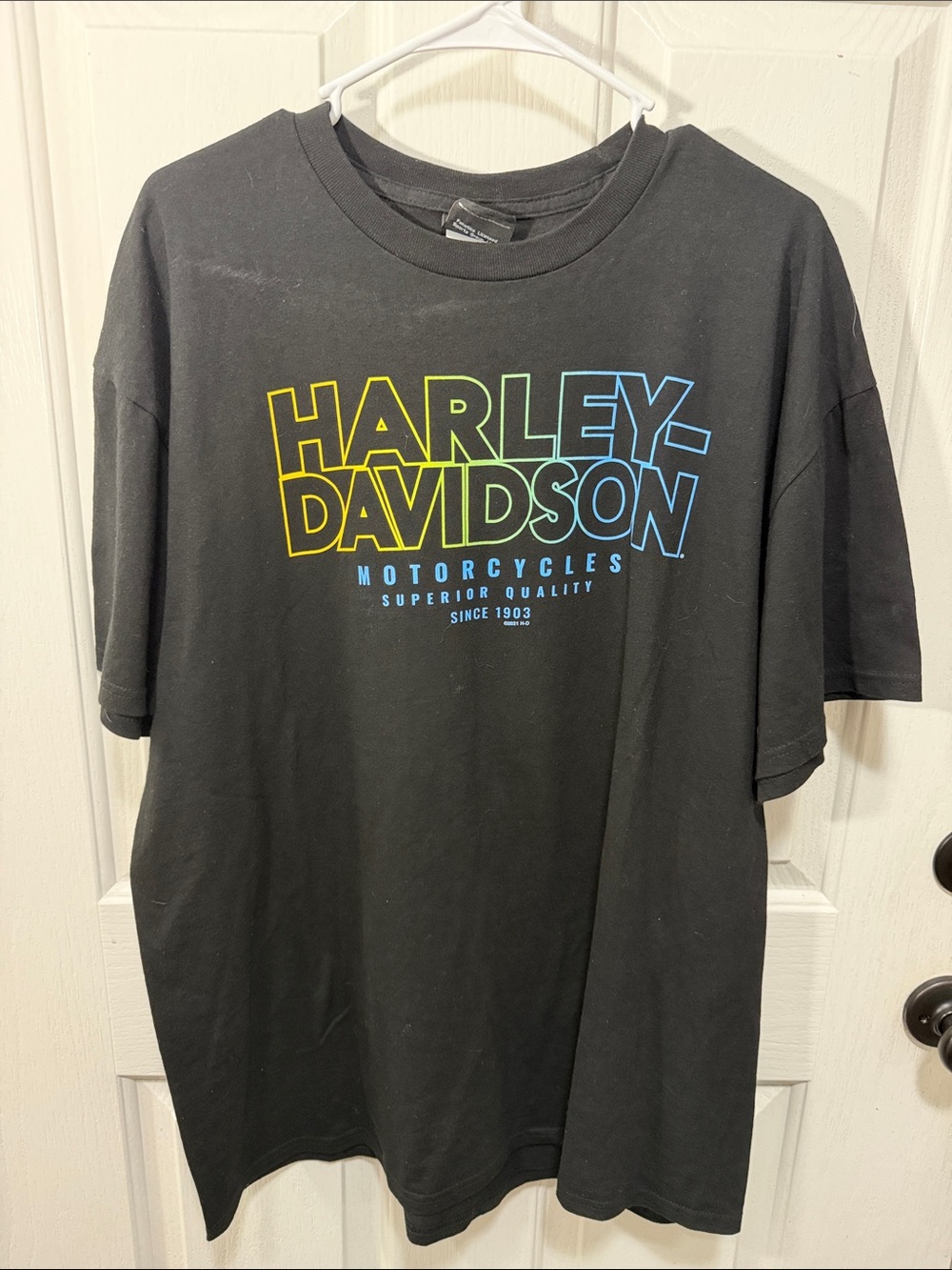 Harley-Davidson Black Short Sleeve Tee with Yellow-Green-Blue Logo